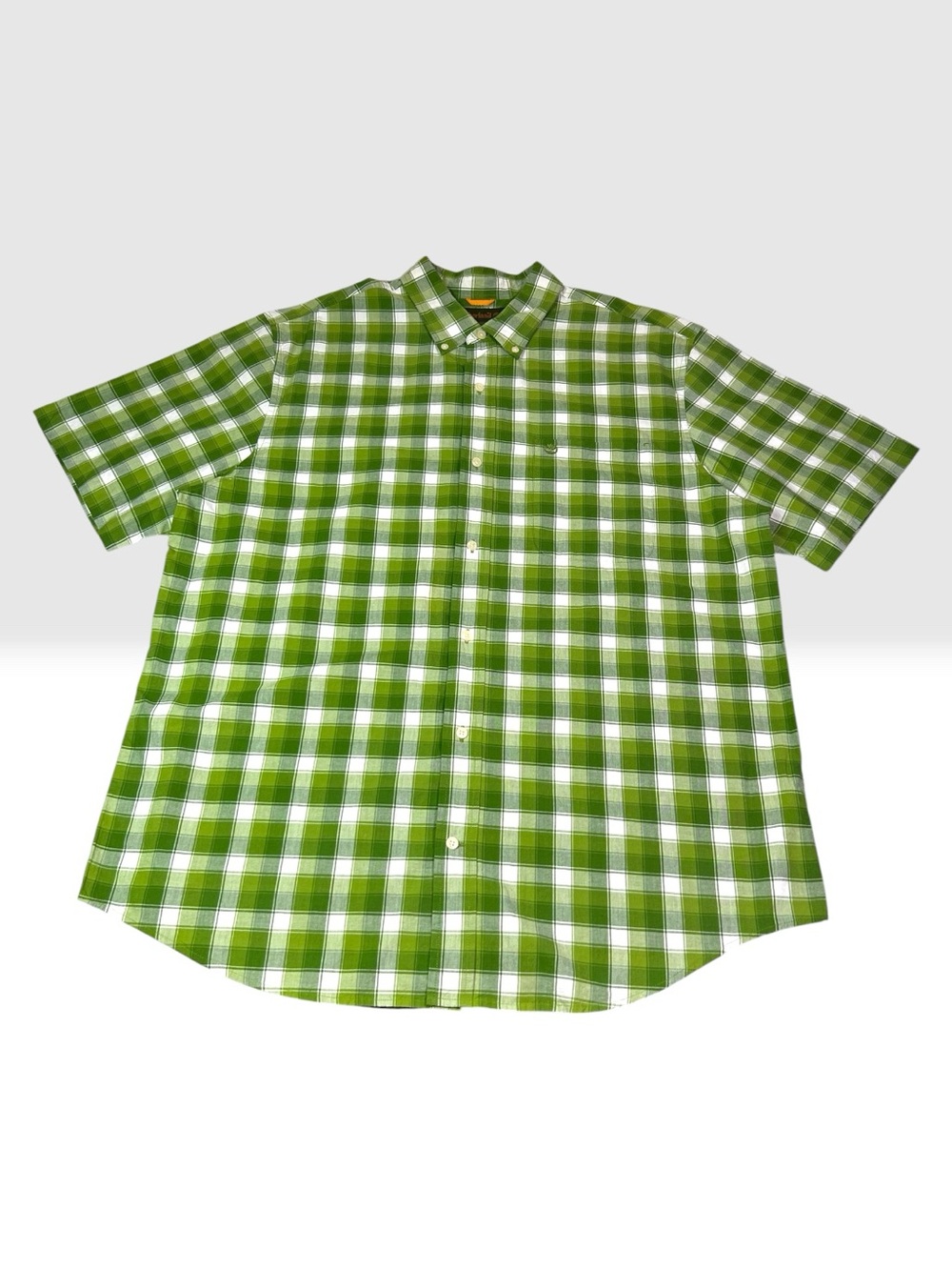 Timberland Plaid Button Up Men’s Shirt XL Green White Short Sleeve Cotton Y2K
